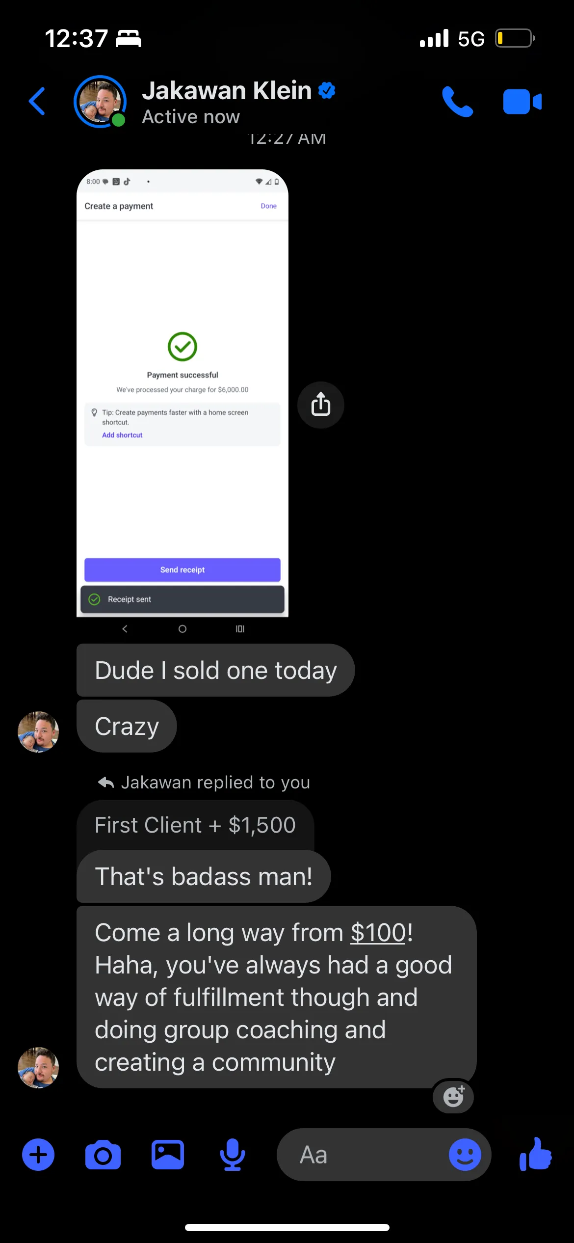 A student's first $1,500 client using the method